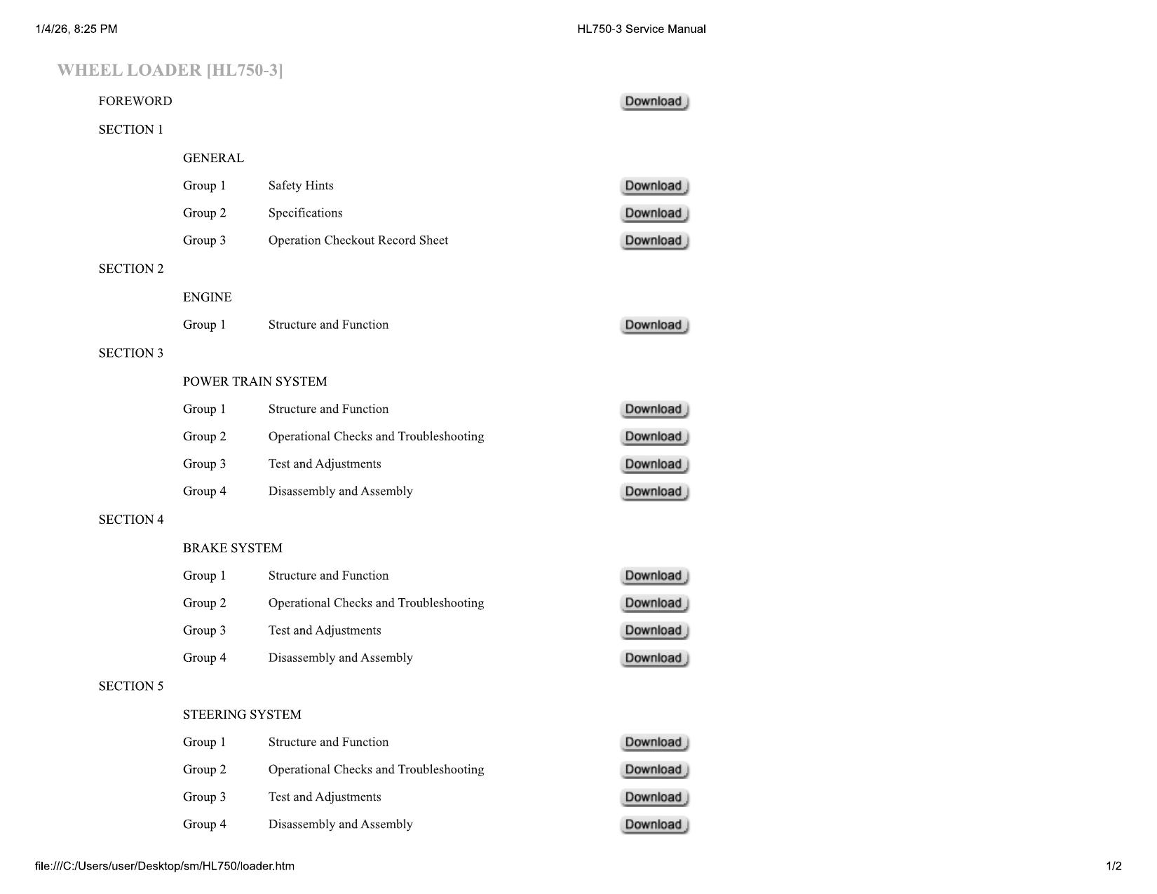 HL750-3 Service Manual